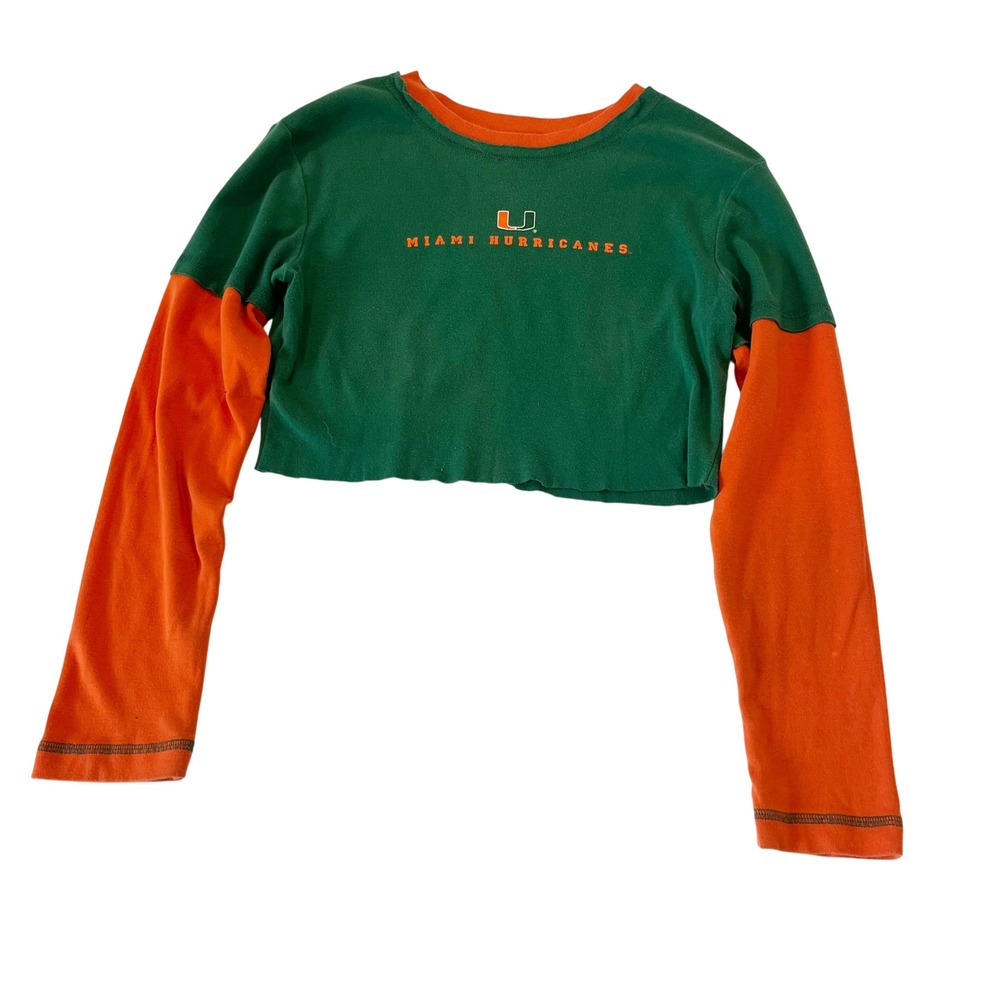 Vintage Miami Hurricanes Y2K Cropped Long Sleeve T-Shirt Layered Size Small